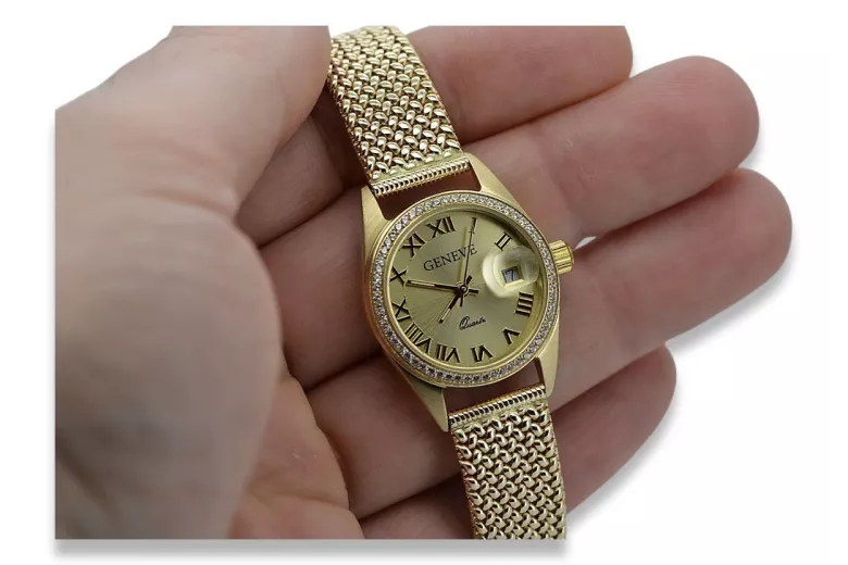 Ceas de damă de aur 14K, Geneva Quartz lw078ydg&lbw003y