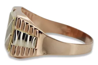 Ruso rosa rosa 14k oro 585 Anillo de sello para hombre csn007r