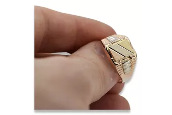 Pink rose 14k gold 585 Men's signet ring csn007rwy