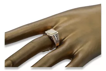 Pink rose 14k gold 585 Men's signet ring csn007rwy