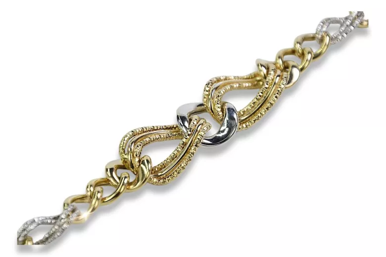 Bracelet coeur italien en or 14 carats jaune & blanc cb068