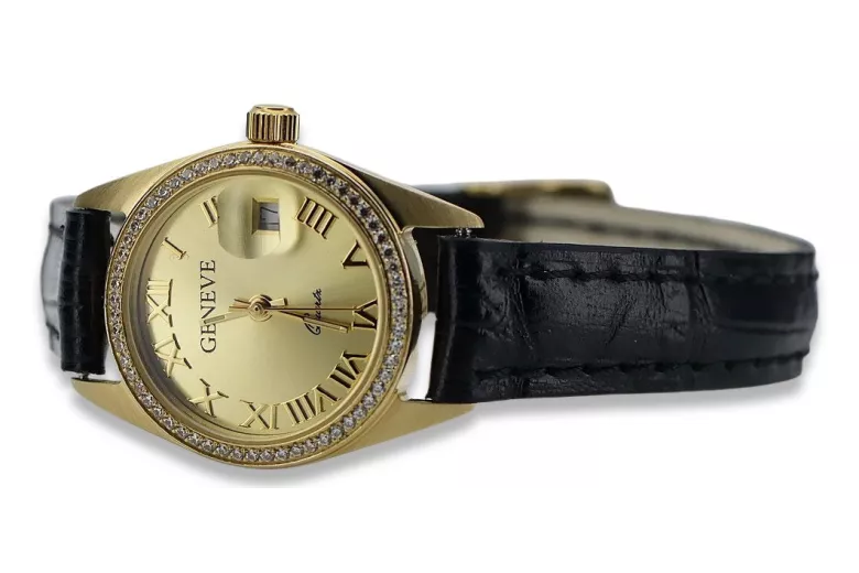 Złoty zegarek damski 14k z BRYLANTAMI 0.25ct Geneve lwd078ydg