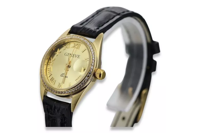 Złoty zegarek damski 14k z BRYLANTAMI 0.25ct Geneve lwd078ydg