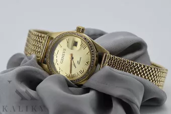 Reloj de oro amarillo de 14k estilo Rolex Geneve dama 0.25ct Diamante lwd078ydg&lbw003y