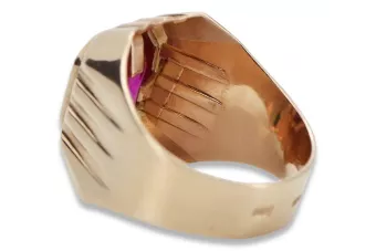 Rosa rusa Rosa soviética 14k oro 585 Anillo de sello de rubí para hombre Vintage vsc002r