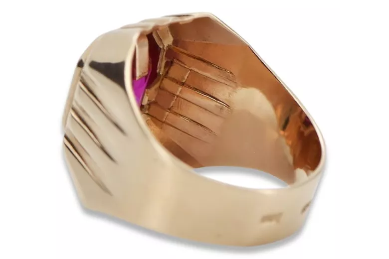 Vyrų rusų žiedas raudonas rožinis 14k aukso 585 su rubinu Vintage vsc002r
