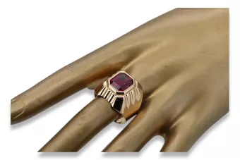 Inel cu sigiliu cu rubin pentru bărbați din aur roz sovietic de 14k 585 Vintage vsc002r