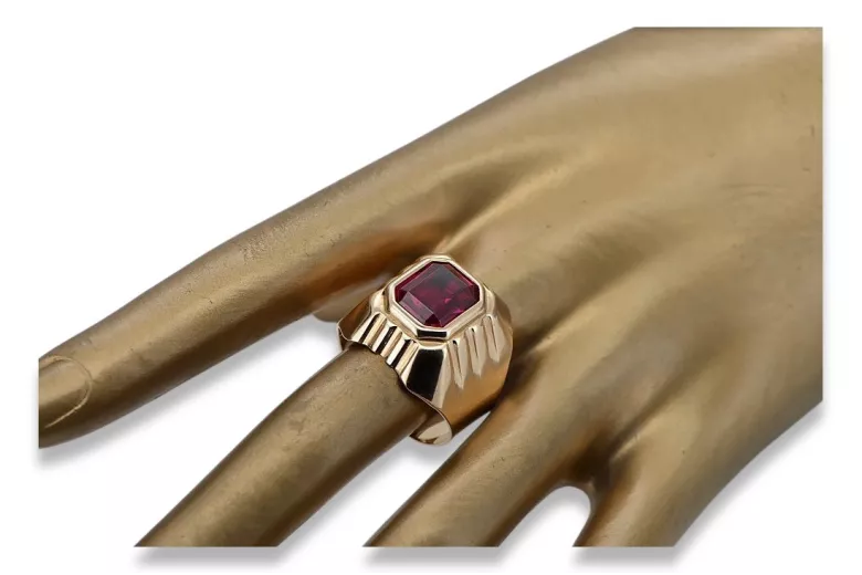 Vyrų rusų žiedas raudonas rožinis 14k aukso 585 su rubinu Vintage vsc002r