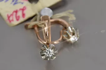 Розово розово 14k 585 златни диамантни обеци ved153rw Винтаж руски съветски стил