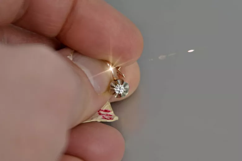 Rose pink 14k 585 gold diamond earrings ved153rw Vintage Russian Soviet style