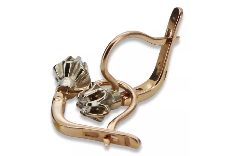 Rosa rosa 14k 585 pendientes de diamante de oro ved153rw Estilo soviético ruso vintage