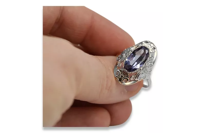 Srebrny pierścionek Rosyjski 925 z Aleksandrytem vrc014s Vintage