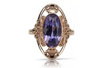 Rožinis raudonas 14k 585 aukso žiedas su Aleksandritu vrc014 Vintage