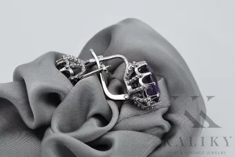 Silver 925 Vintage Earrings with Alexandrite, Oval 10x12mm