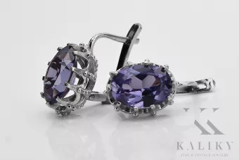 Silver 925 Vintage Earrings with Alexandrite, Oval 10x12mm