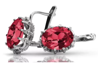 Pendientes Vintage de Plata 925 con Rubí, Ovalados 10x14mm