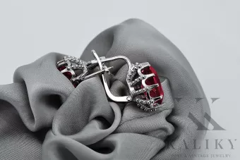 Pendientes Vintage de Plata 925 con Rubí, Ovalados 10x14mm