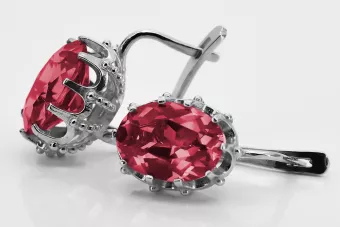 Pendientes Vintage de Plata 925 con Rubí, Ovalados 10x14mm