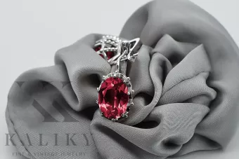 Pendientes Vintage de Plata 925 con Rubí, Ovalados 10x14mm