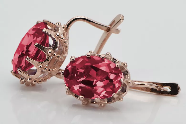 Rosa vintage rosa 14k 585 oro ruby dama pendientes vec079