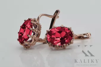 Vintage náušnice s ružový červený 14k zlato 585 s Rubin Vec079 Vintage