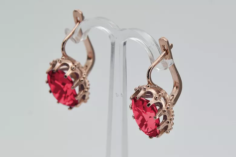 Rosa vintage rosa 14k 585 oro ruby dama pendientes vec079