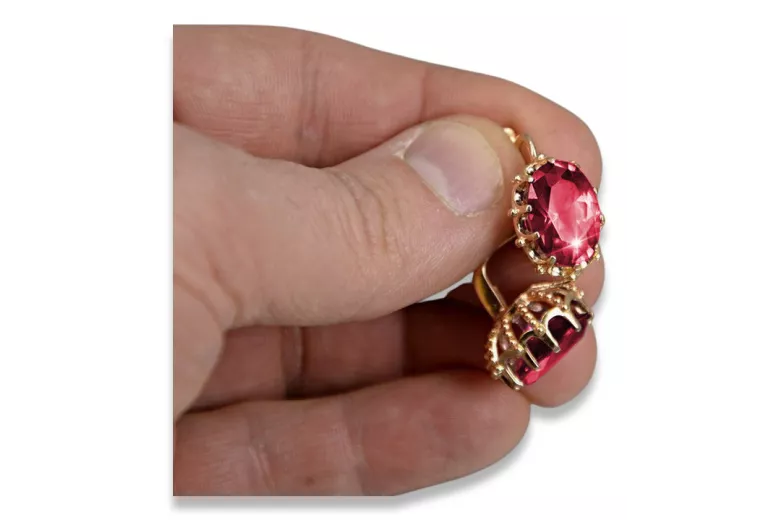 Rosa vintage rosa 14k 585 oro ruby dama pendientes vec079