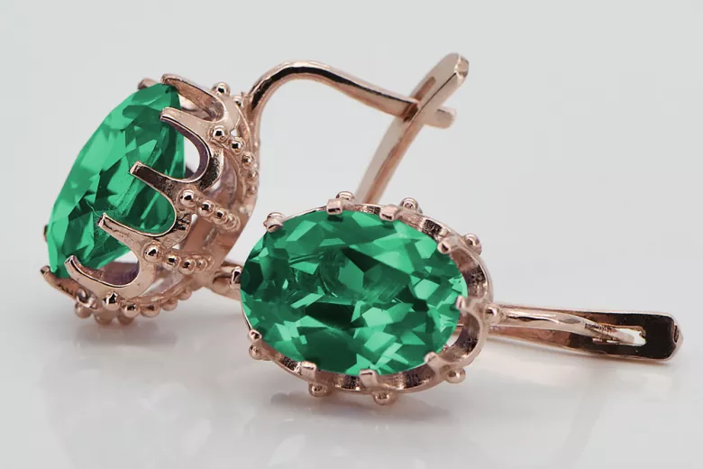 Vintage silver rose gold plated 925 emerald earrings vec079rp Vintage