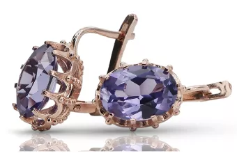 Vintage náušnice s ružový červený 14k zlato 585 s Alexandrite Vec079 Vintage