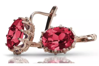 Rosa vintage rosa 14k 585 oro ruby dama pendientes vec079