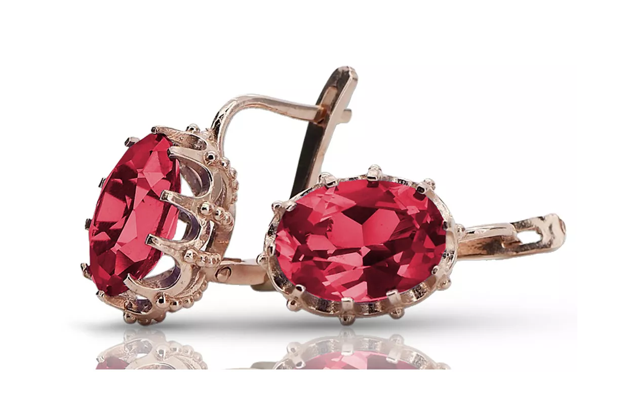 Vintage rose pink 14k 585 gold ruby earrings vec079 Vintage