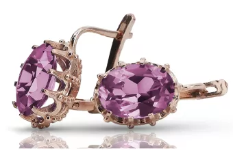 Vintage rose pink 14k 585 gold Amethyst earrings vec079 Vintage