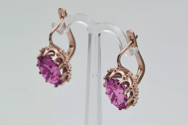 Vintage rose pink 14k 585 gold Amethyst earrings vec079 Vintage