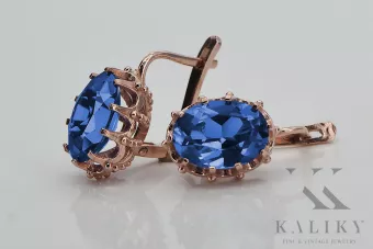 Βίντεζ σκουλαρίκια από ροζ κόκκινο 14k χρυσό 585 με σαφείρι vec079 Βίντεζ