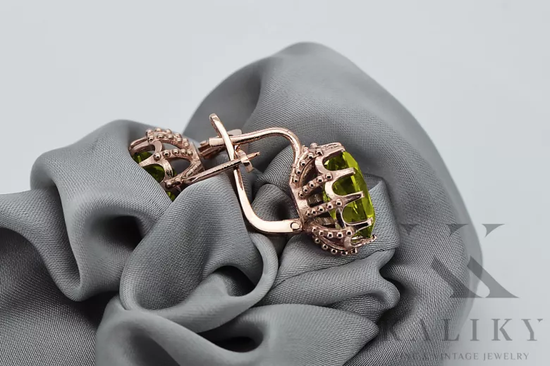 Rosa vintage rosa 14k 585 oro peridot pendientes vec079 Vintage