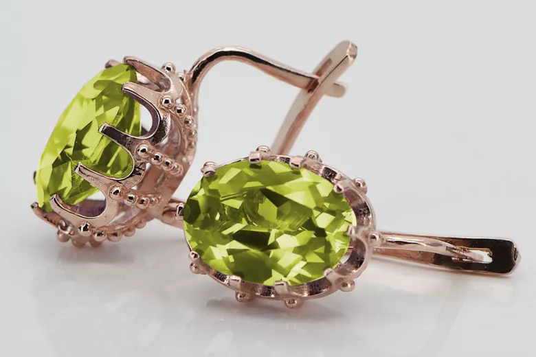 Rosa vintage rosa 14k 585 oro peridot pendientes vec079 Vintage