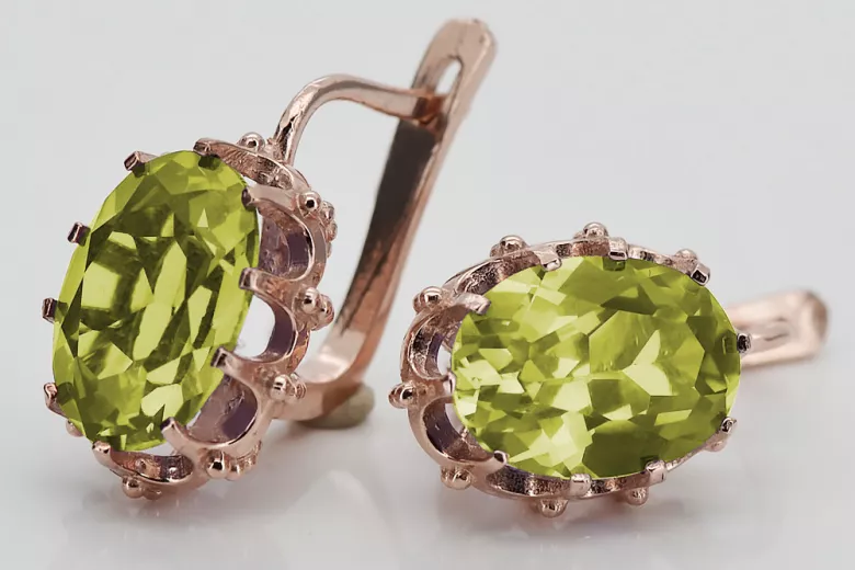 Vintage rose pink 14k 585 gold peridot earrings vec079 Vintage