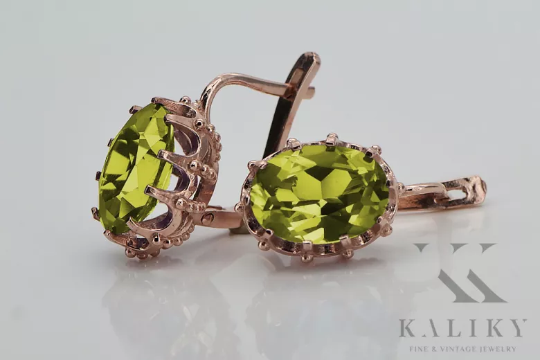 Rosa vintage rosa 14k 585 oro peridot pendientes vec079 Vintage