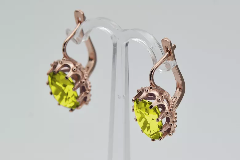 Rosa vintage rosa 14k 585 oro peridot pendientes vec079 Vintage