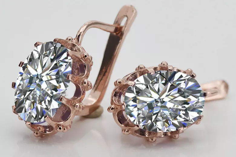 Vintage rose 14k 585 or zircon boucles d'oreilles vec079 Vintage