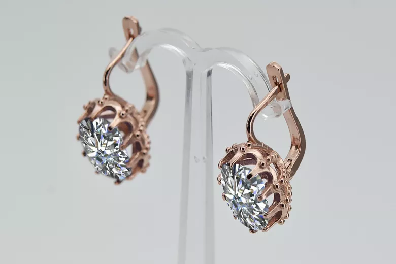 Rosa vintage rosa 14k 585 oro zircon pendientes vec079 Vintage