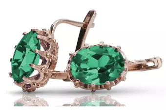 Zlaté náušnice vinobraní s smaragd, růžové zlato 14k, ovál 10x14mm | Zlotychlopak.pl