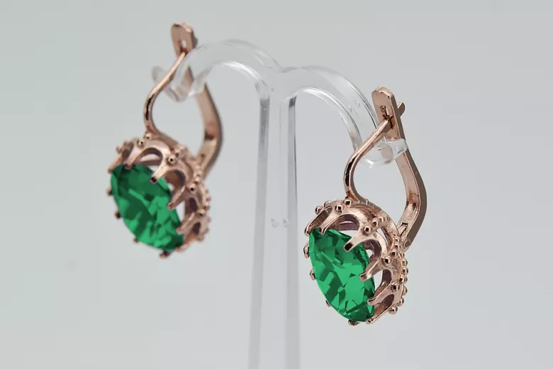 Vintage rose pink 14k 585 gold emerald earrings vec079 Vintage