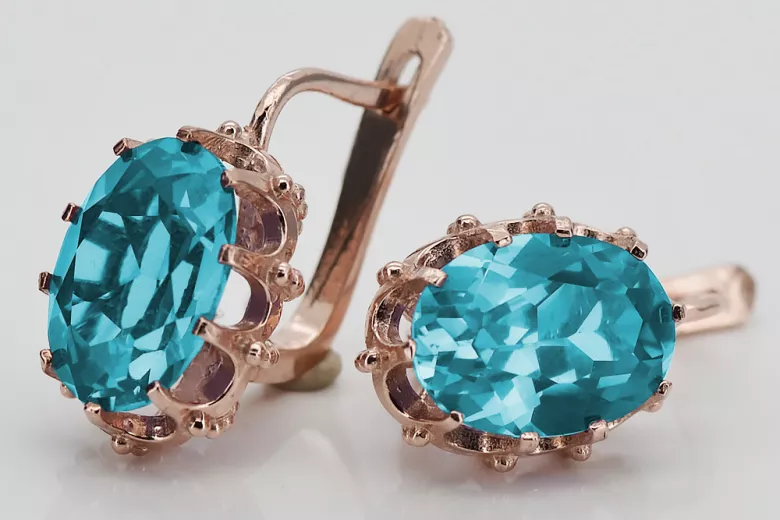 Vintage rose pink 14k 585 gold aquamarine earrings vec079 Vintage