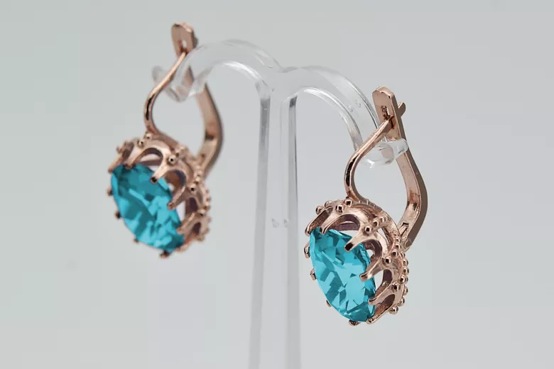 Rosa vintage rosa 14k 585 pendientes aquamarine oro vec079 Vintage