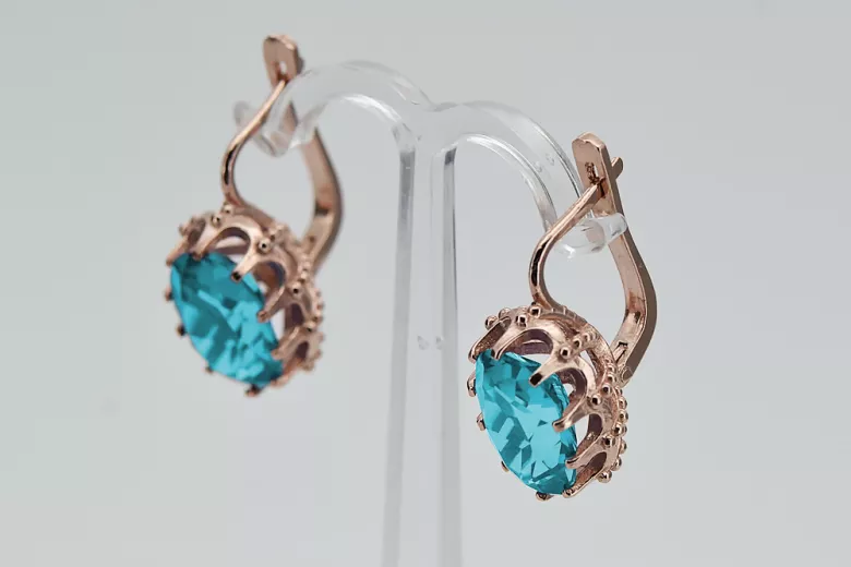 Vintage rose pink 14k 585 gold aquamarine earrings vec079 Vintage