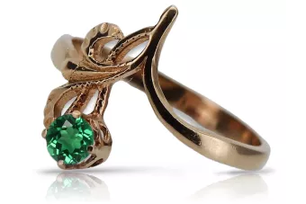 Kroužek z růžové červené zlato 14k 585 s Emerald VRC095 ruský vinobraní