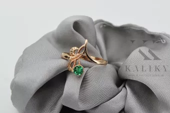 Kroužek z růžové červené zlato 14k 585 s Emerald VRC095 ruský vinobraní