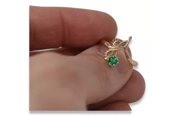 Kroužek z růžové červené zlato 14k 585 s Emerald VRC095 ruský vinobraní
