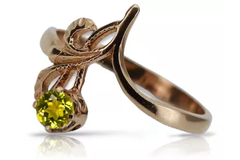 Rožinis raudonas aukso žiedas 14k 585 su Peridotu vrc095 Rusijos Vintage